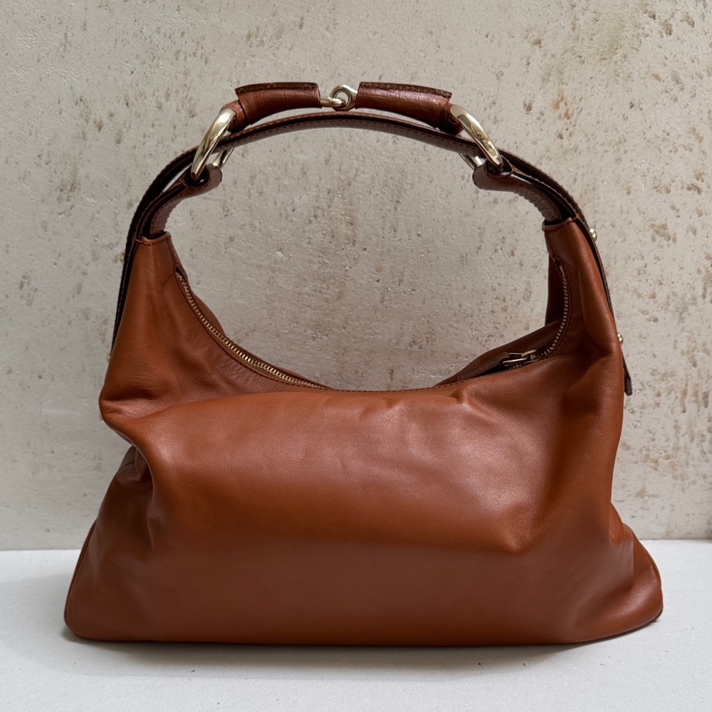 Gucci Calfskin Medium Horsebit Chain Hobo Brown